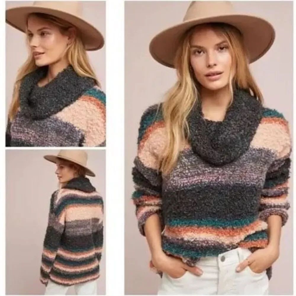 Anthropologie Moth Murray Stripe Cowl Neck Sweater Wool Mohair Blend Size XS